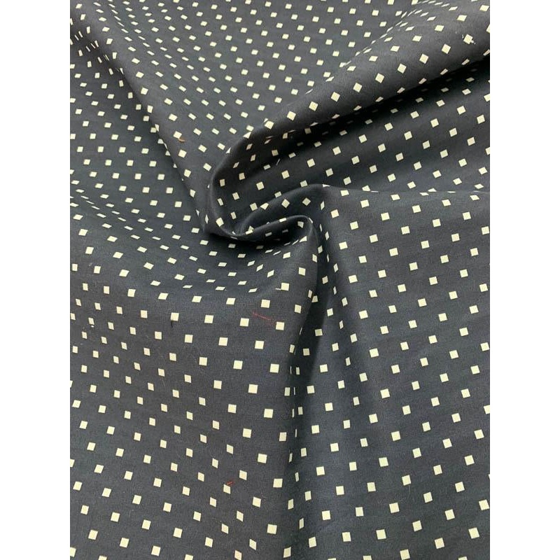 Square Polka Dot Printed Stretch Cotton Sateen - Navy / White