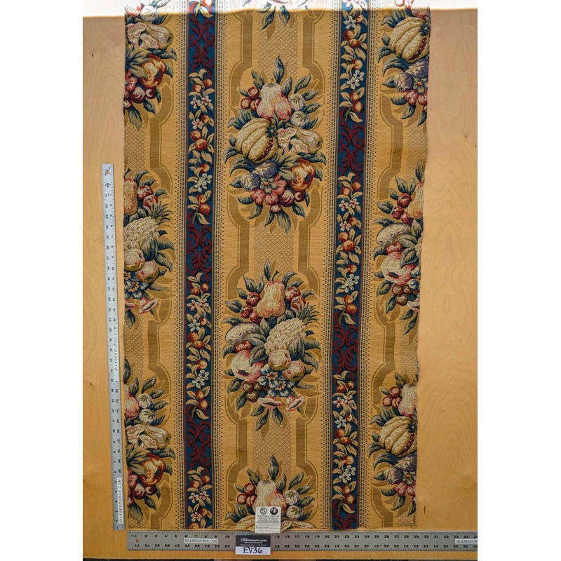 20 EV36 Scalamandre Fruits De La Passion Multi on Gold Stripe Cotton Botanical Neoclassical 1.9 yds x 29"W
