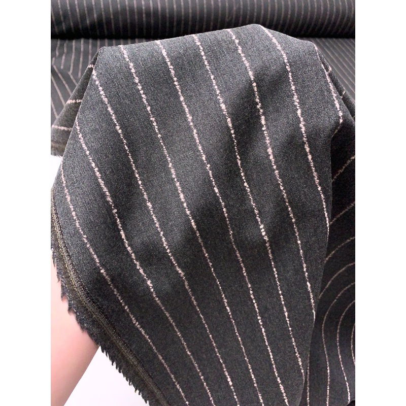Italian Wool Suiting with Woven Boucl Stripes - Dark Grey / Light Pink