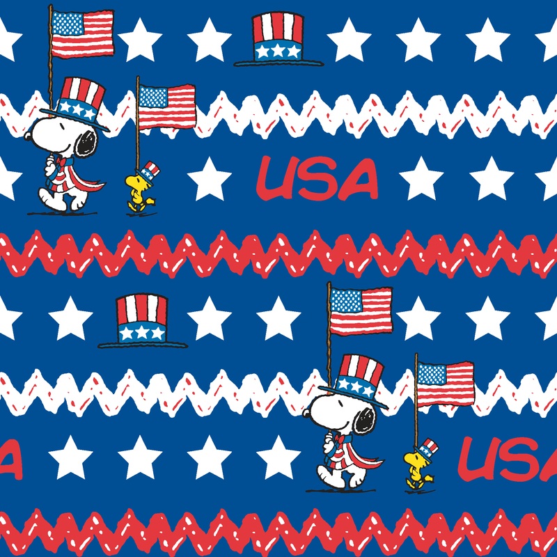 Peanuts Snoopy USA Patriotic Stars and Stripes Fabric