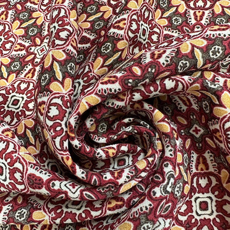 Red and Brown Multi Print Poly Georgette Fabric