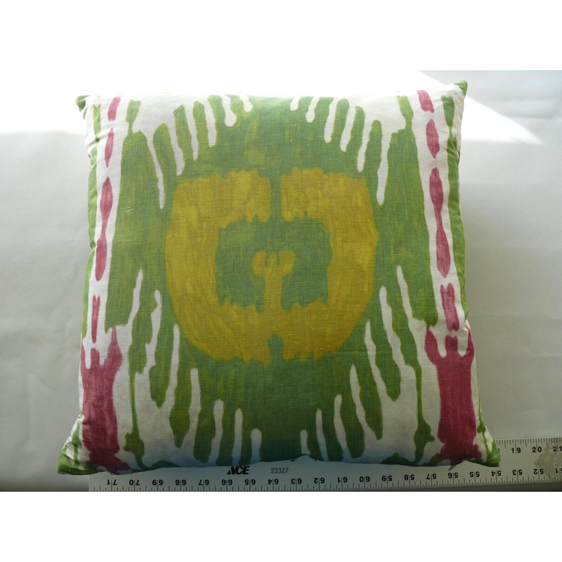 Scalamandre Designer Pillow 18x18" BIG! Ikat Green Pink Yellow