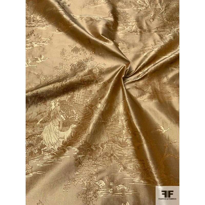 Toile Landscape Silk Taffeta Jacquard - Antique Gold