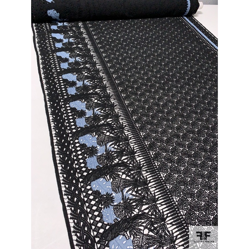 Border Pattern Guipure Lace - Black / Periwinkle-Blue