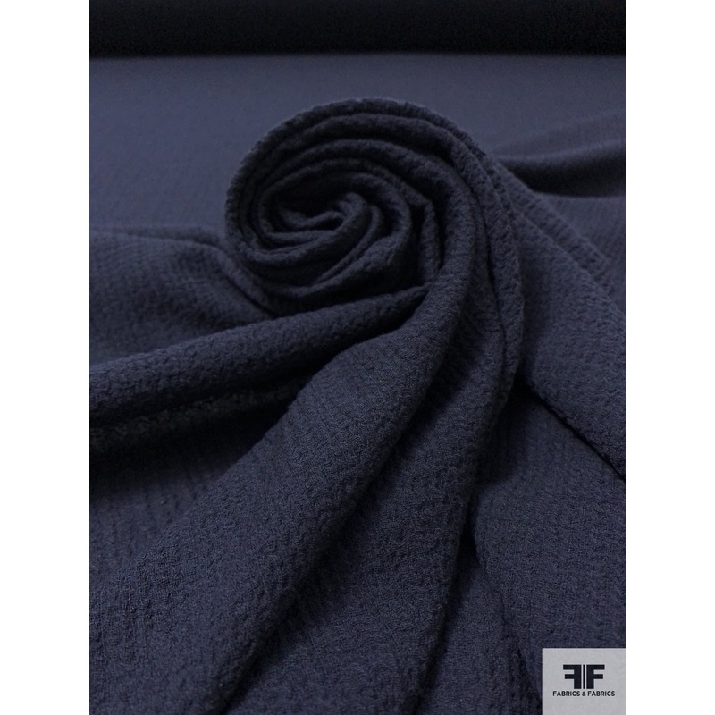 Italian Hammered Crinkled Wool Blend Gauze - Navy