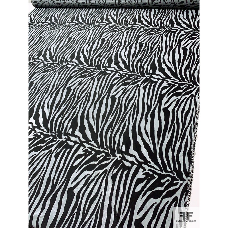 Italian Prabal Gurung Animal Pattern Jacquard Brocade with Glossy Finish - Black / Grey