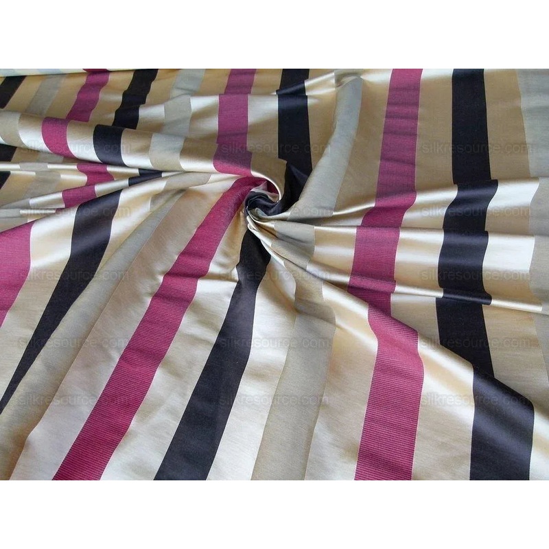 Scalamandre Gilles Stripe Chocolate Bronze Ruby Brown Red Gold Silk Linen Jacquard Heavy Stripe MSRP278/y