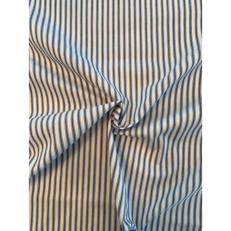 Vertical Striped Cotton Twill - Blue / White