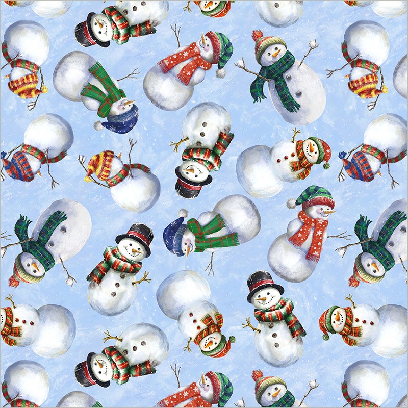 Winter Wonder Whistler Studios 55168D-2 Icy Blue Snow Guys & Gals Cotton