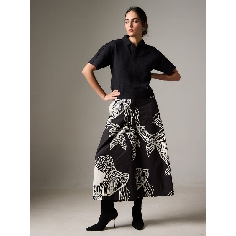 Women's White/Black 100% Cotton Regular Fit Culotte WHITE/BLACK