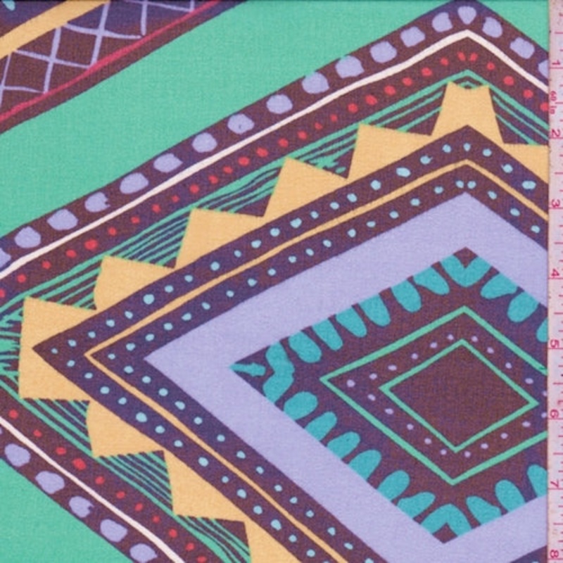 1 7/8 YD PC-Aquamarine/Periwinkle Tribal Diamond Silk Chiffon Fabric