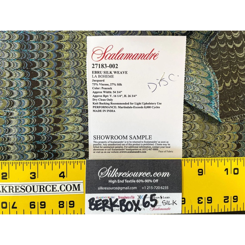 2 Berkbox65 Square Scalamandre Ebru Silk Weave Peacock Marbled Paper Silk Jacquard Texture Blue Black Olive Green