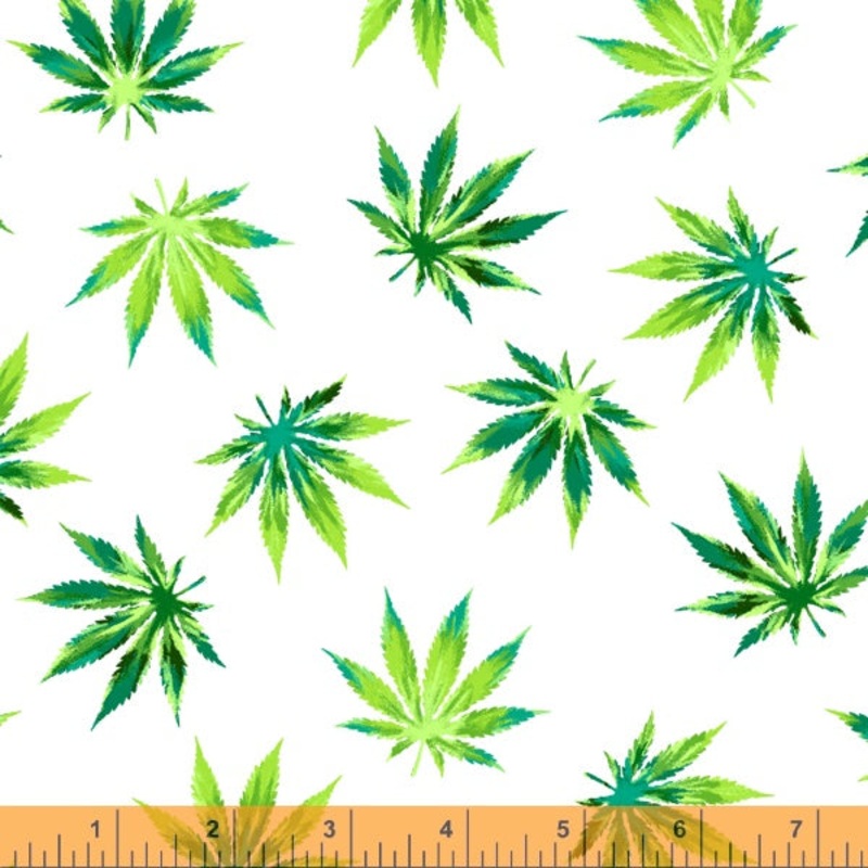 Blend Whistler Studios 52642-4 White Psychedelic Leaves Cotton