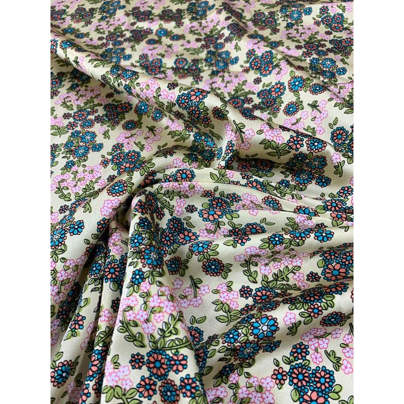 Bouquet Floral Stretch Printed Silk Charmeuse - Yellow / Multicolor