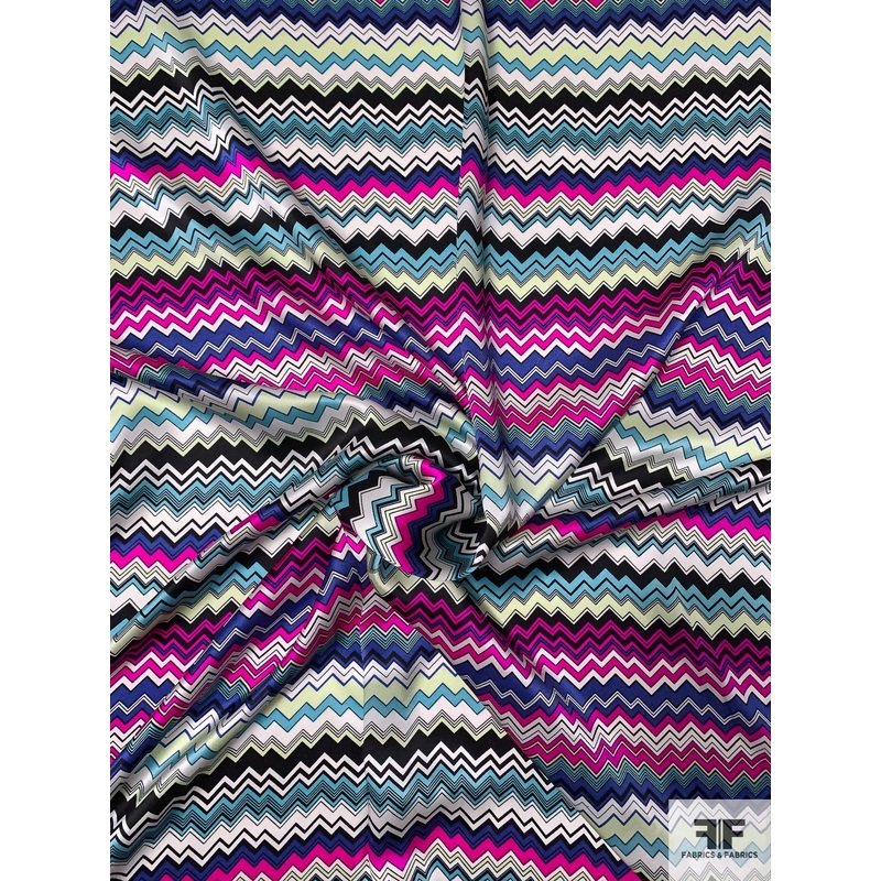 Chevron Printed Silk Charmeuse - Magenta / Purple / Off-White / Light Blue