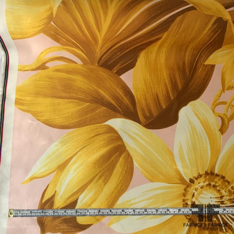 Swiss Large-Scale Sunflower Poly/Silk Satin - Yellow/Pink