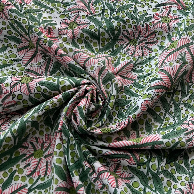 White Multicolour Floral Hand Block Cotton Printed