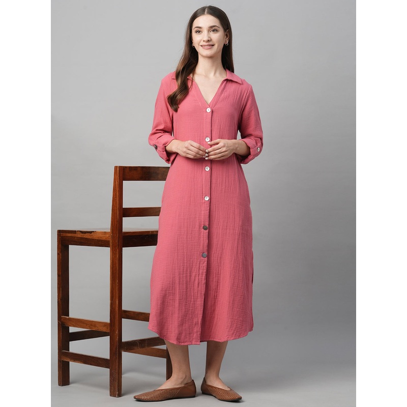 Women's Pink Cotton Boxy Fit Dress PINK