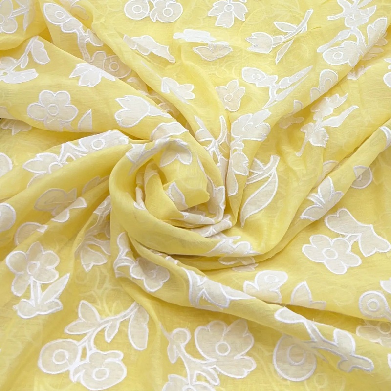 Yellow Applique Floral Jal Chanderi Embroidery