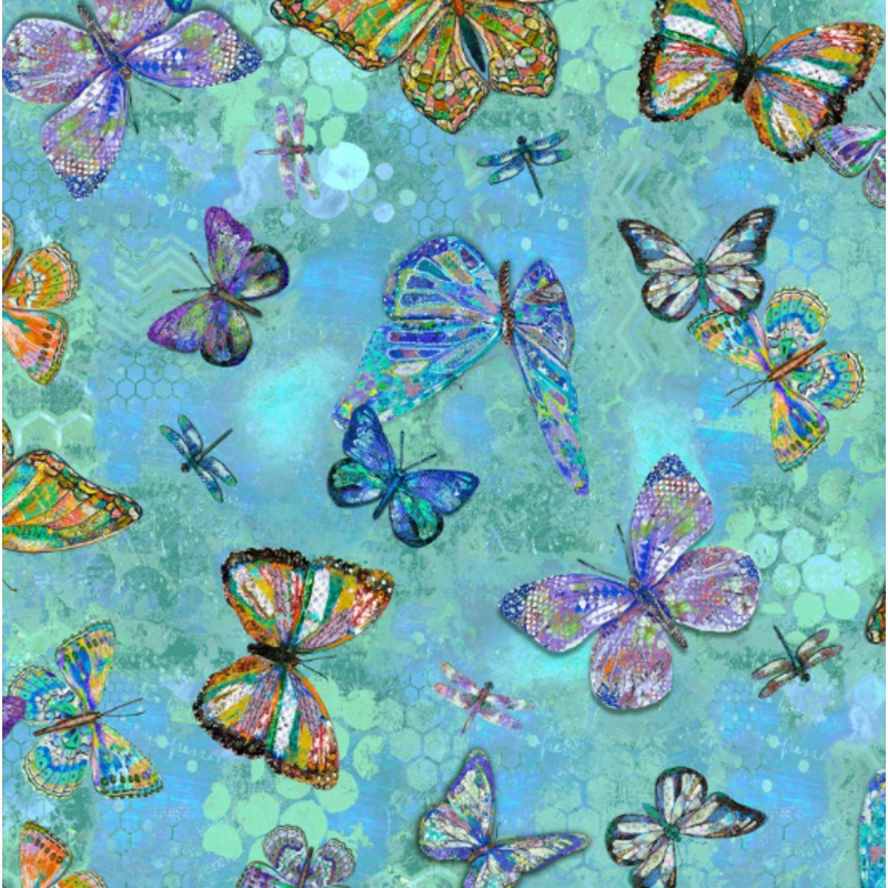 44" - Windham Fabrics - "Butterflies" - Turquoise - 100% Cotton