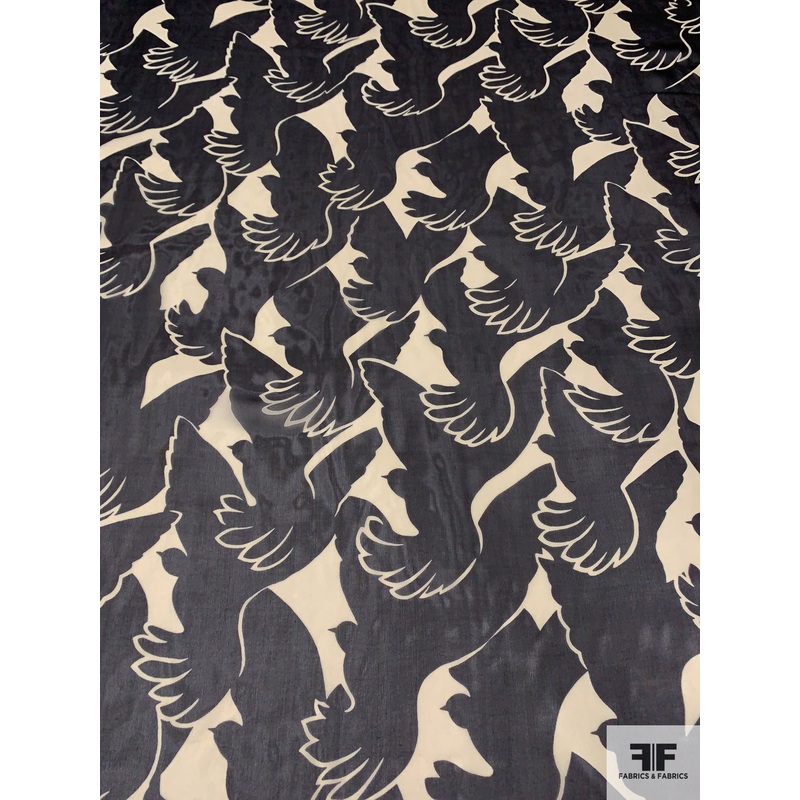 Eagle Silhouette Printed Silk Chiffon - Cream / Black