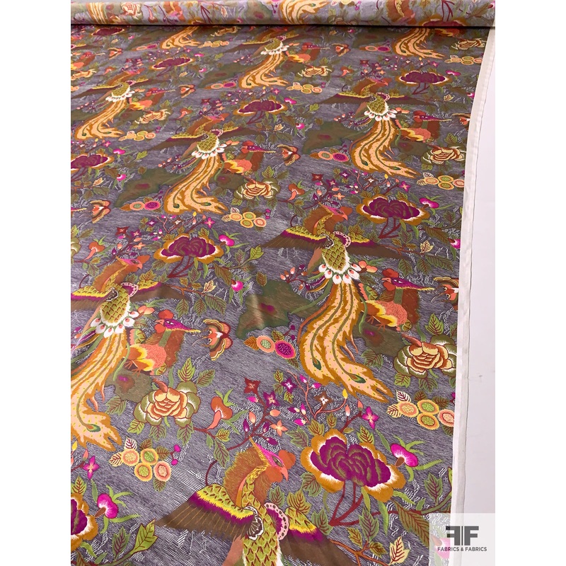 Exotic Bird Landscape Printed Silk Charmeuse - Multicolor
