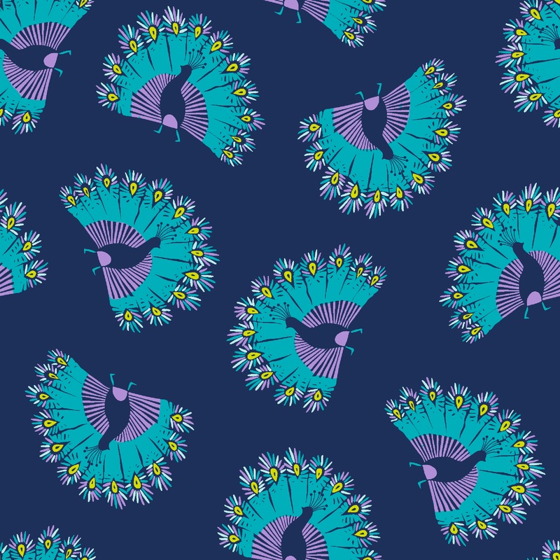 Peacock Party, Blue Fabric