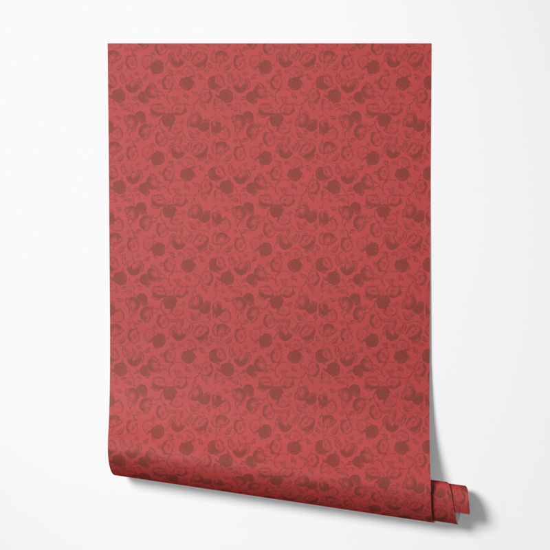 Pomegranate Pattern on Red Wallpaper