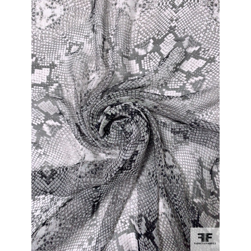 Snakeskin Medallion Printed Silk Chiffon - Black / Off-White / Grey