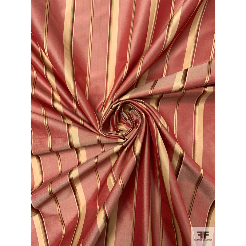 Yarn-Dyed and Satin Striped Silk Shantung - Royal Red / Tan / Moss Green