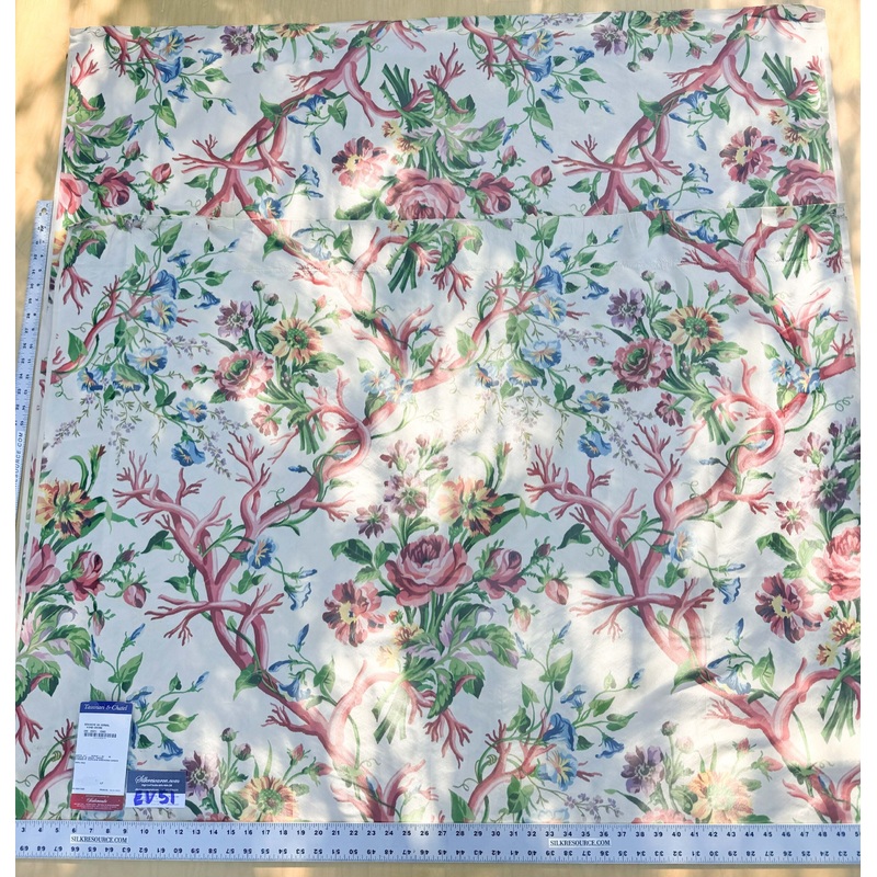 13 EV51 2.4y x 51"w Length Scalamandre Tassinari and Chatel Branche de Corail Fond Creme Coral Branch Rose Silk Warp Print Floral Botanical Historical MSRP USD2000+y