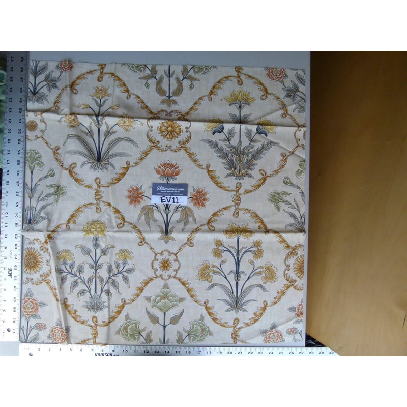 16 Ev11 Scalamandre Showroom Sample Square Pashmina Vanilla Arabesque Print On Cotton Tan Gold Brown Beige MSRP USD 358/Y