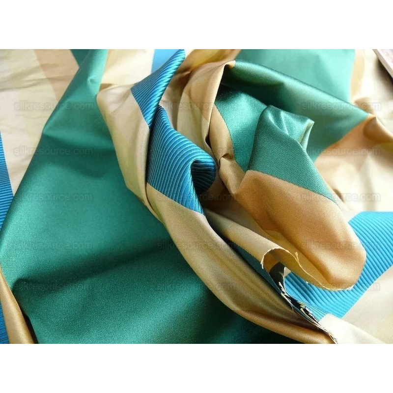 By Yd Designer 100% Silk Taffeta Stripe Satin Rib Turquoise Emerald Green Gold