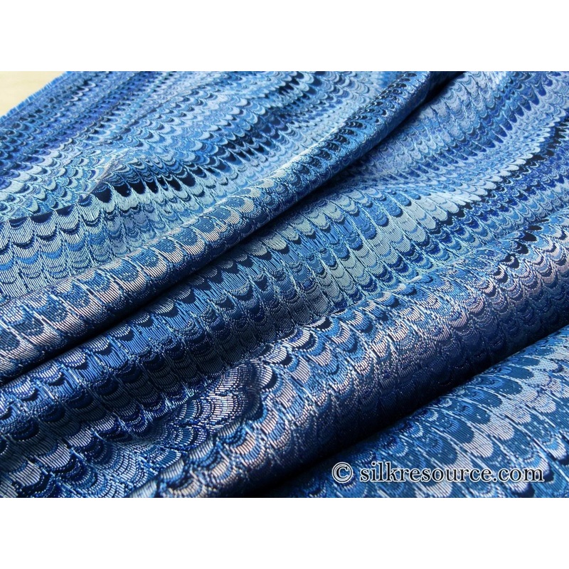 Scalamandre Ebru Silk Weave Bluestone Marbled Paper Silk Jacquard Texture Deep Blue Black Ocean MSRP USD 424/Y