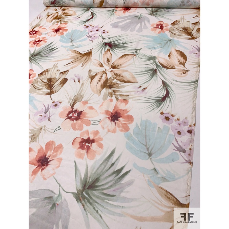 Watercolor Tropical Floral Printed Silk Chiffon - Earthy Pastels