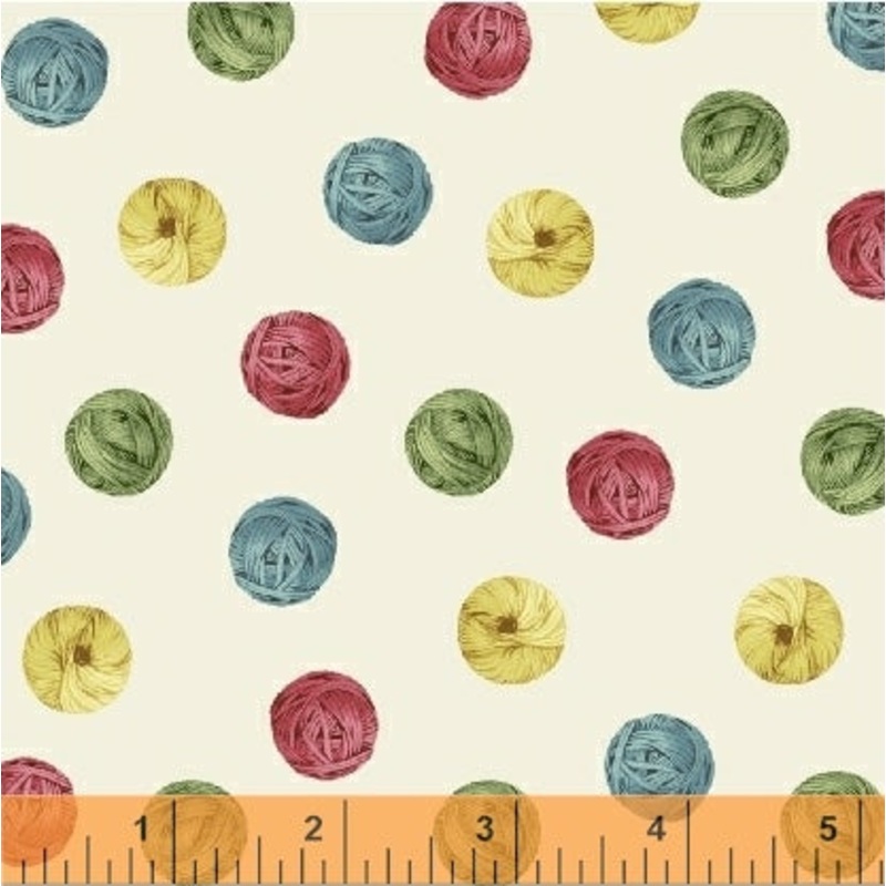 44"-Windham Prints- "Knit N' Purl" - White- 100% Cotton