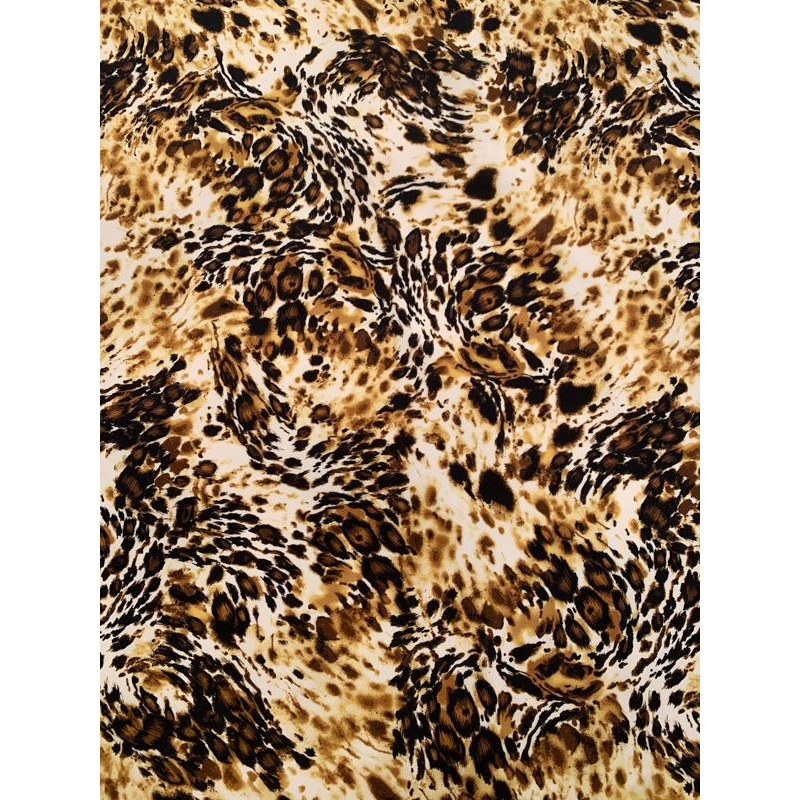 Animal Pattern Printed Silk Crepe de Chine - Black / Mustard / Brown / White