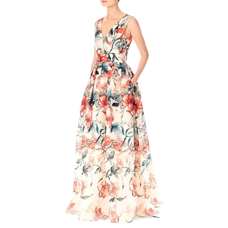 Carolina Herrera Floral Printed Silk Gazar Panel - Rust / Teal / White