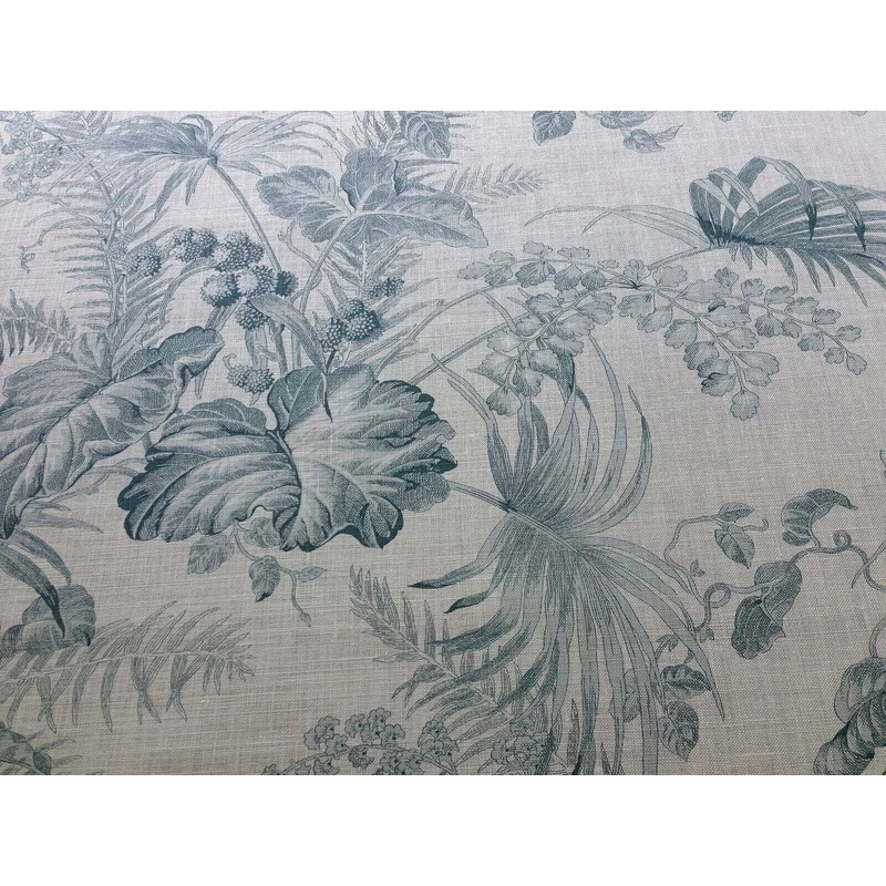 Scalamandre Tropical Toile Linen Gustavian Blue and Ivory White Butterfly Fern Palm Berry MSRP USD 215