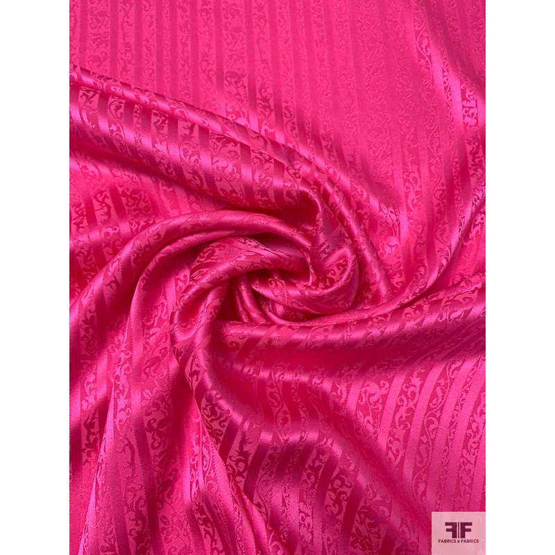 Vines and Striped Jacquard Silk Charmeuse - Magenta
