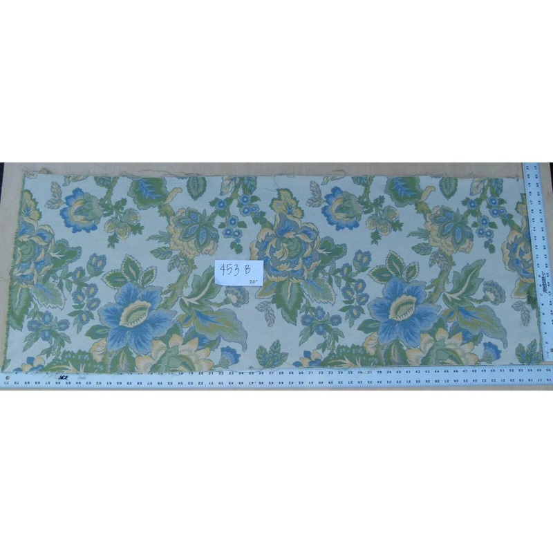 0.6 Yards Young Lampas Blue Green Tree Peony Viscose 453b
