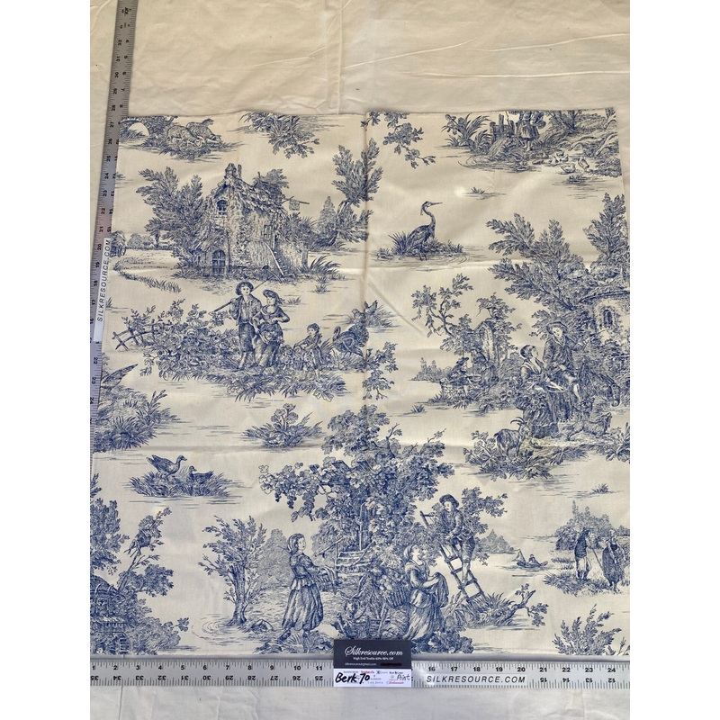 23 Berkbox70 Scalamandre Toile De Jouy Pattern Fabric Blue White Cotton Square