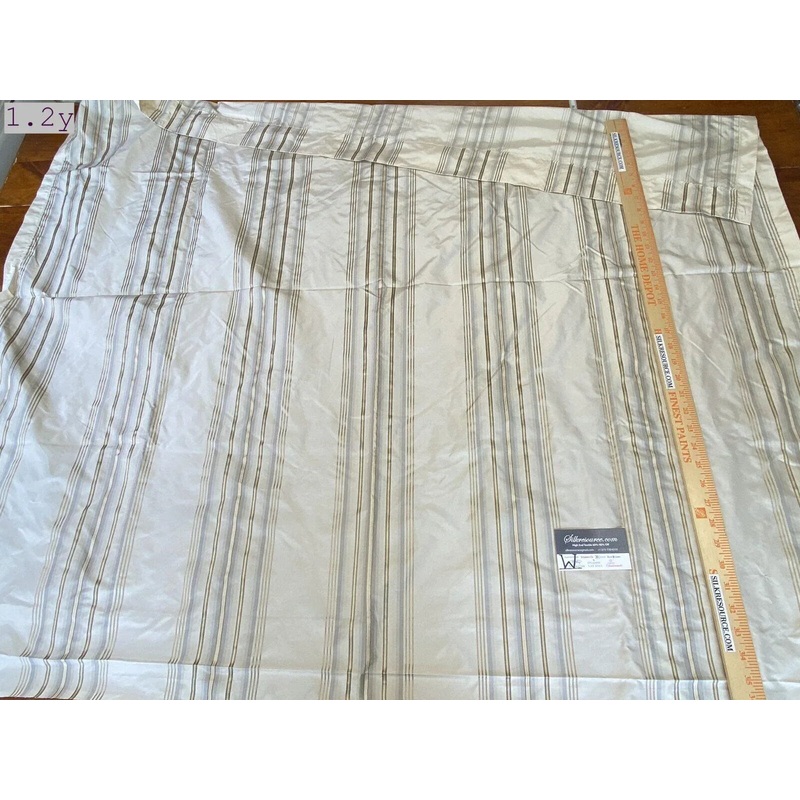9 Boxw Scalamandre Square Showroom Sample 1.2 Yard 100% Silk taffeta pale Blue gold cream Light Stripes