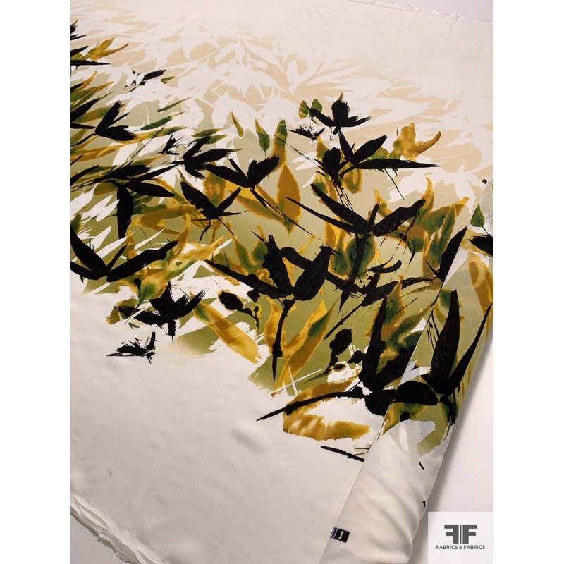 Border Pattern Wild Harvest Shrub Cotton and Silk Voile - Shades of Green / Black / Off-White