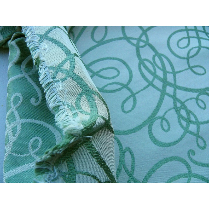 By Yd Scalamandre Flourish Scroll Jade Green White Silk Jarquard MSRP USD 292/Y