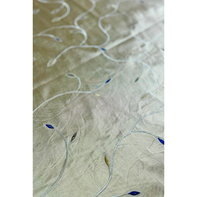 Ecru Olive/Multicolor Embroidered Dupioni Silk
