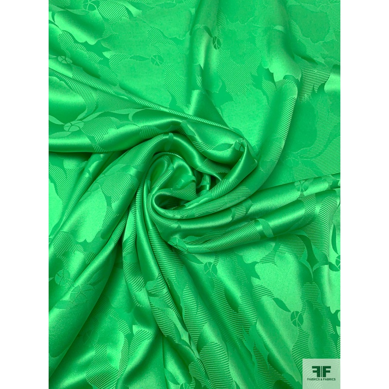 Floral Blossoms Jacquard Silk Charmeuse - Irish Green