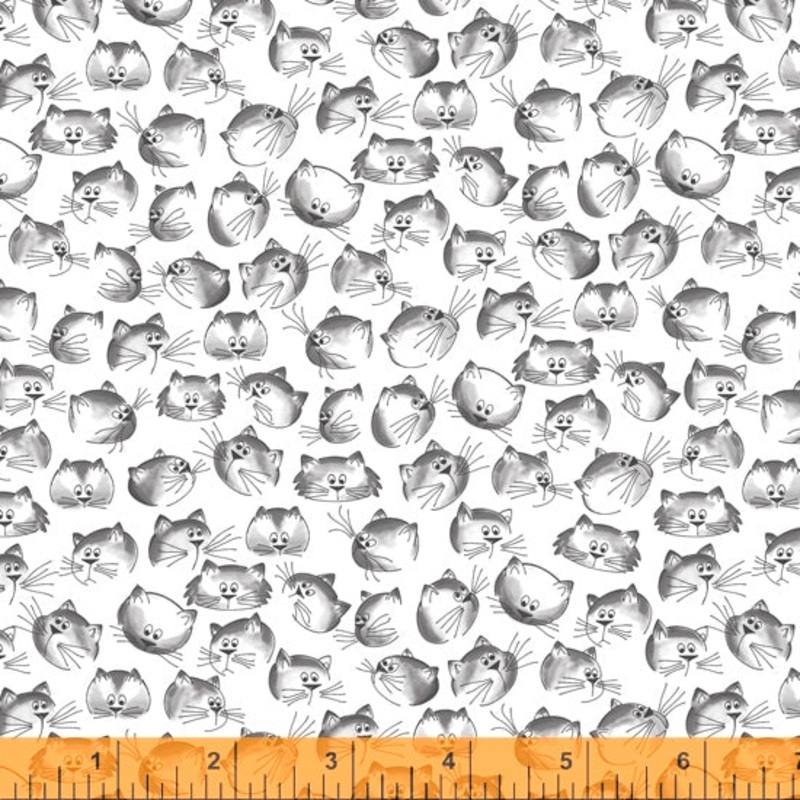 Purrfect Day Terri Degenkolb FBTY 52374-1 White Cat Faces Cotton