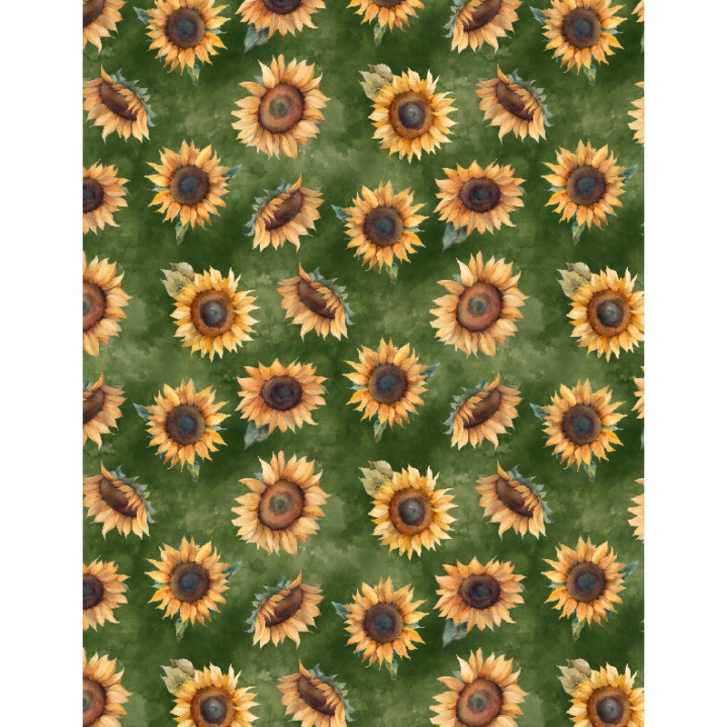 Sunkissed Sunflower Toss Green Fabric