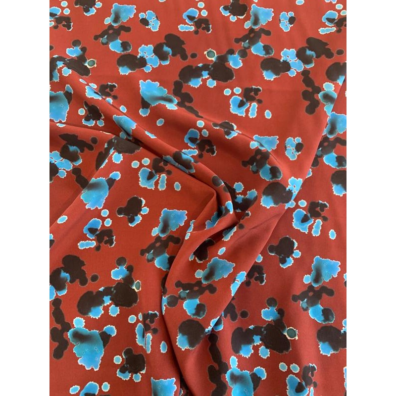 Watercolor Splatter Printed Silk Crepe de Chine - Burgundy / Blue / Black